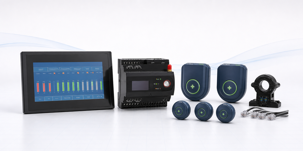 BMS 4-120 Batteriemanagement-System: Touch-Display mit Zellspannungs-Balkenanzeige, Steuermodul, Balancer-Sensoren, Stromsensor und Kabel