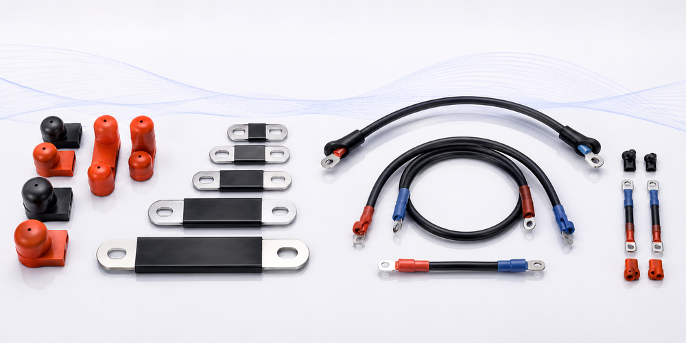 Batterieverbinder von PSG Elektronik – starre und flexible Kupferverbinder, Kabelverbinder und Abdeckkappen.