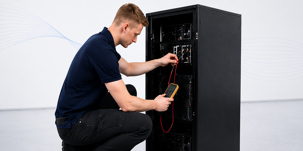 PSG Elektronik Techniker bei der Wartung einer USV-Anlage